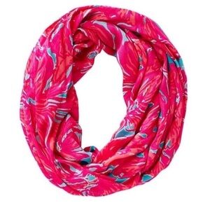 Lilly Pulitzer Riley Loop Infinity Scarf – Pink & Blue Floral Print – 100% Rayon